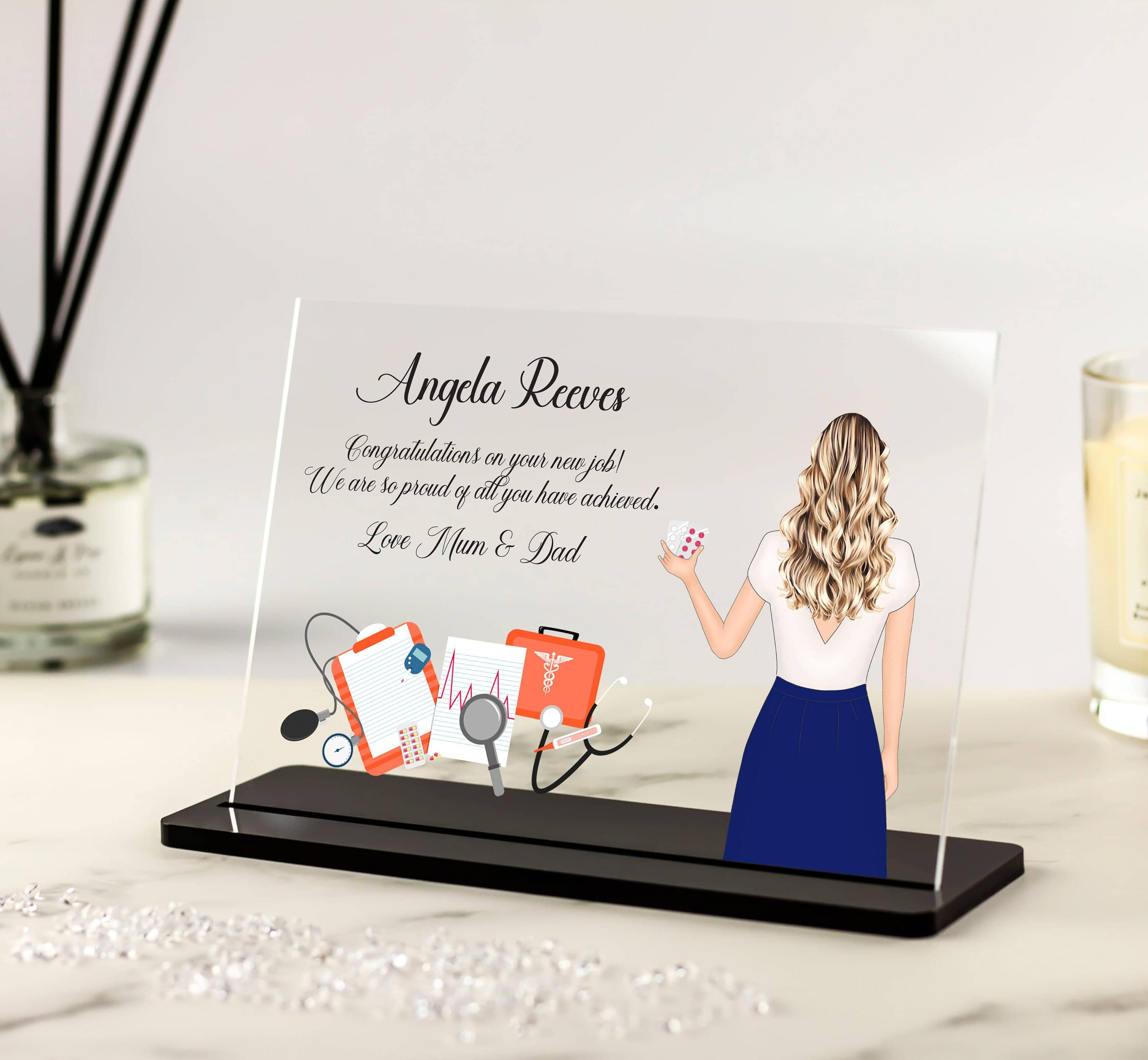 Nurse doctor personalised gift graduation acrylic plaque. Daughter son grandson gifts