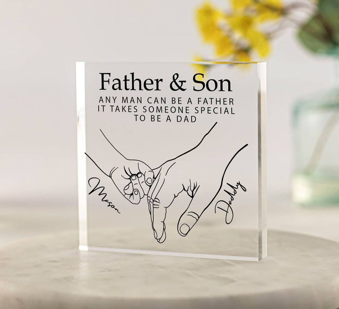 Father and Son Hands Print with Personalised Names Acrylic Block - Main Image