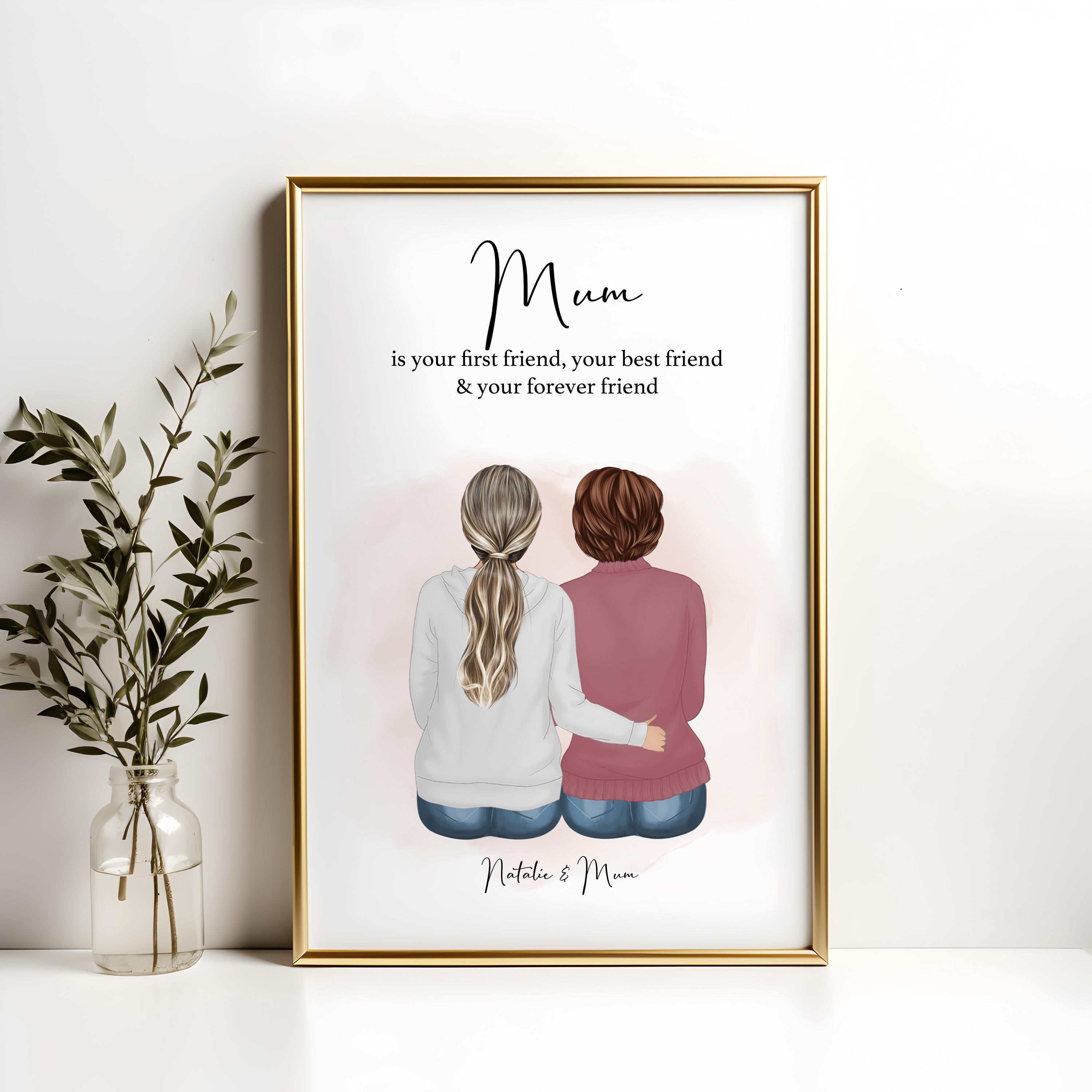 Mother and Daughter Print, Custom Portrait Art, Family Print, Christmas Gifts, Birthday, Gifts for Her, Mother's Day Keepsake