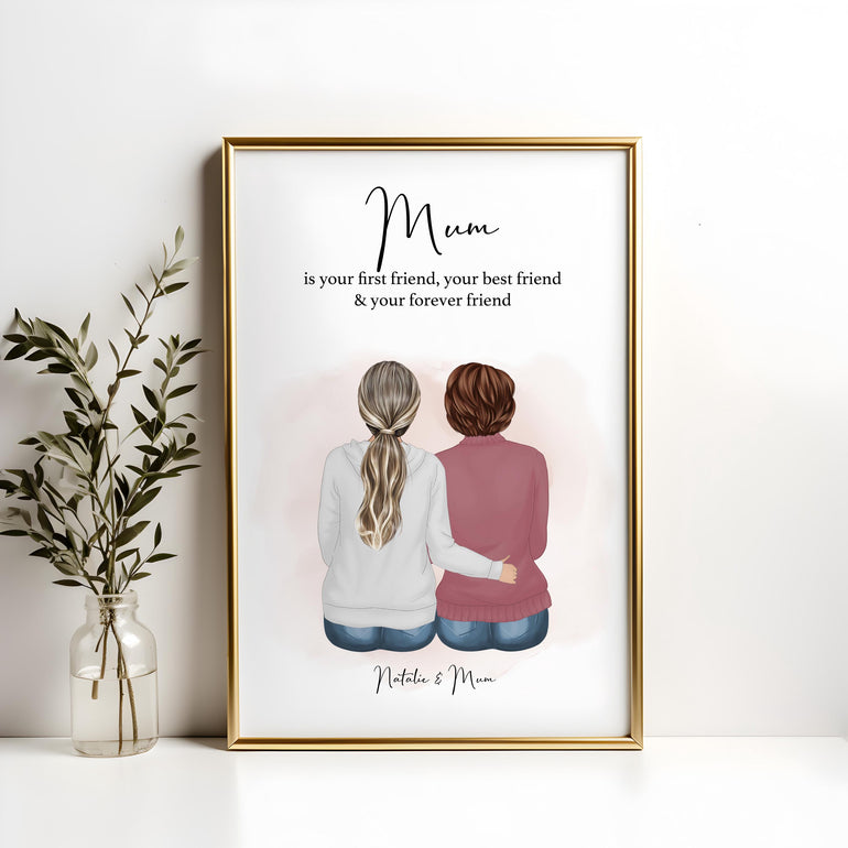 Mother and Daughter Print, Custom Portrait Art, Family Print, Christmas Gifts, Birthday, Gifts for Her, Mother's Day Keepsake