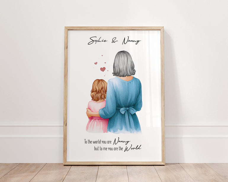 Nanny and granddaughter art, drawing of grandma and child, nanny poem, wall art home decor sentimental love you nanny gigi. Christmas presents, birthday 60th 70th 50th great grandma