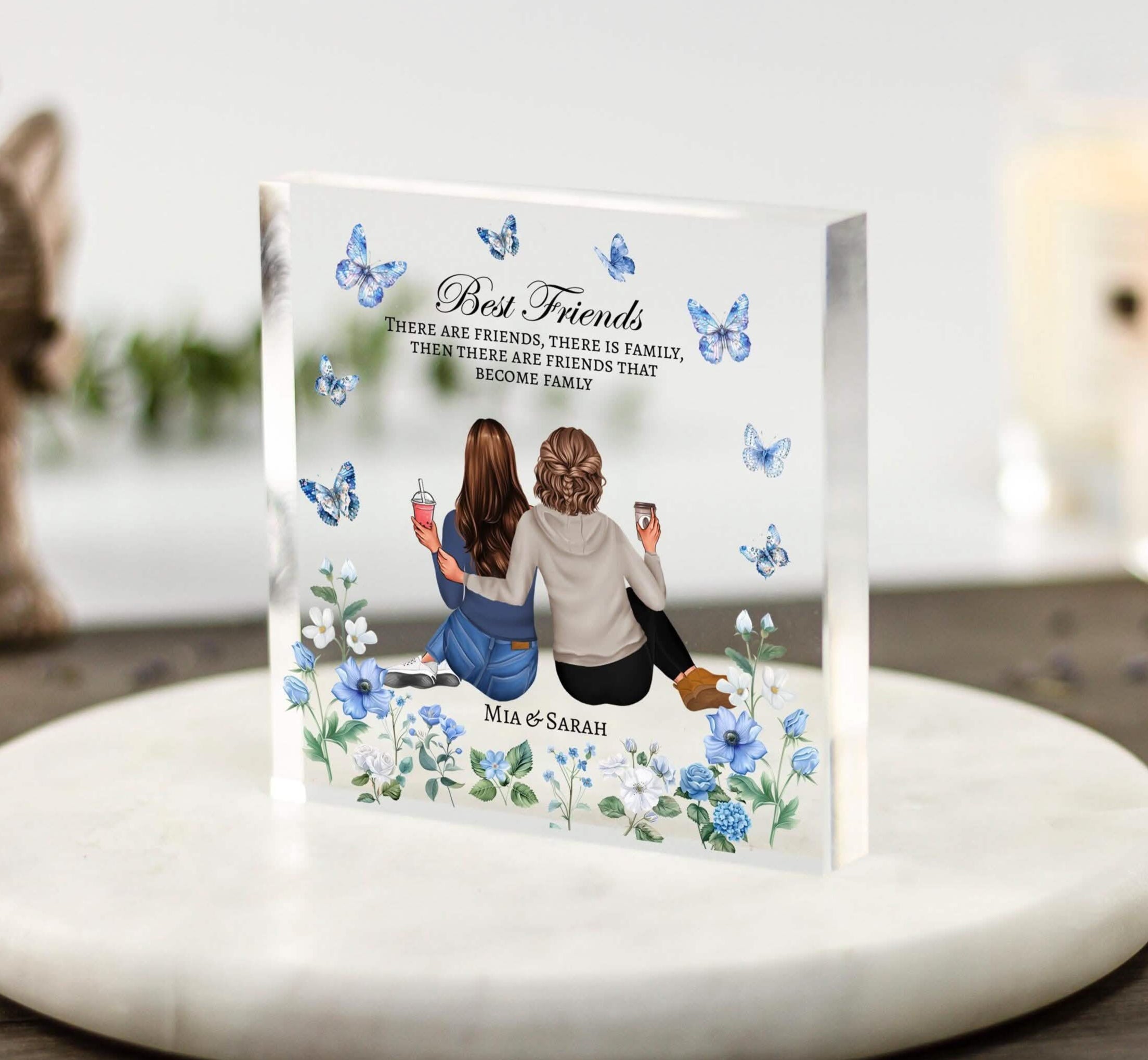 There are friends, there is family keepsake personalised gift for best friend. A custom portrait print to create a sentimental thoughtful present ideal for birthday, christmas, thank you or to cheer her up. Choose hair, skintone and clothing