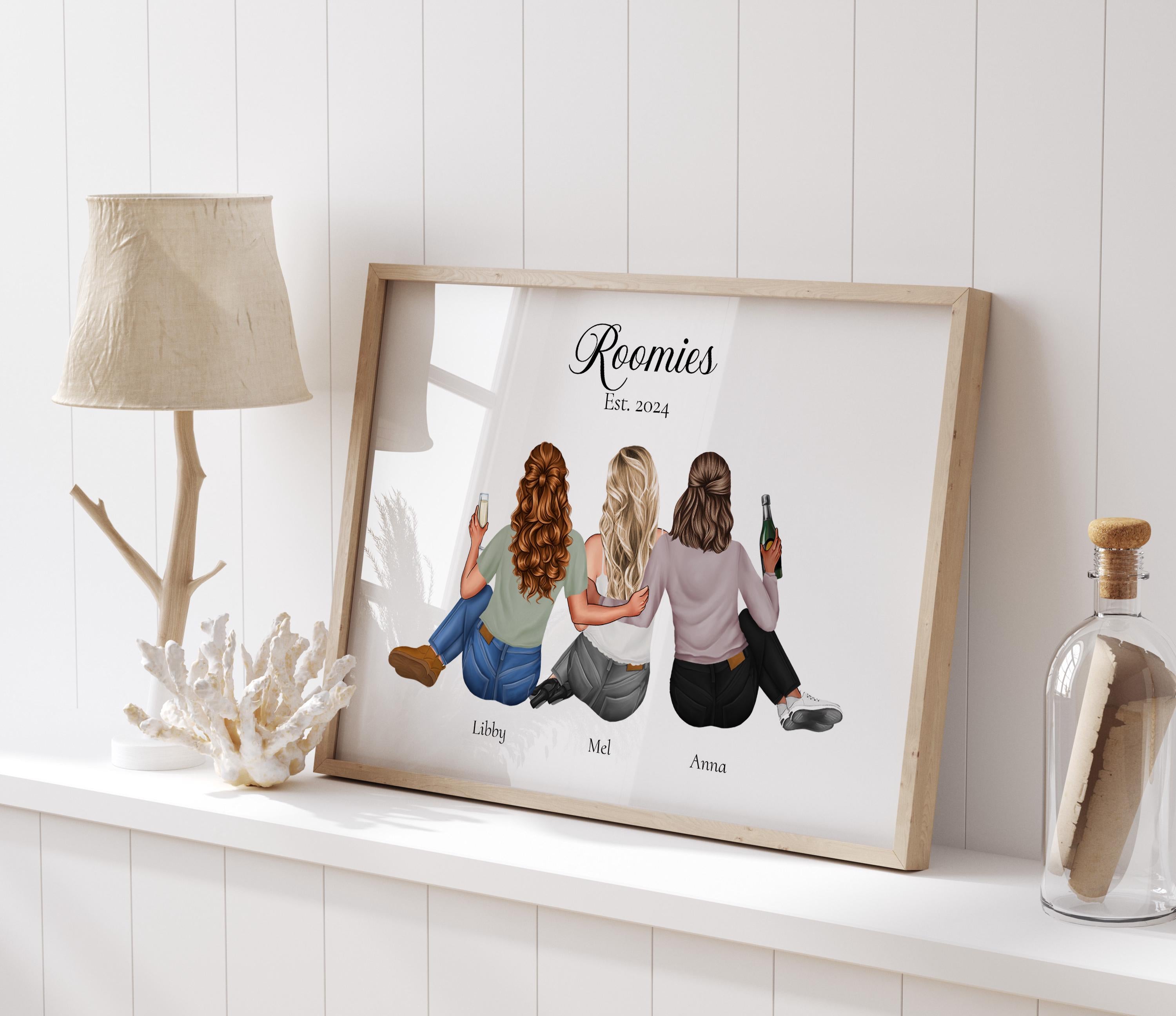Roommates Personalised Print, Flatmates Gift, Roomies, Dorm Decor, University, College, Flatmates, Wall Decor, Custom Portrait Drawing