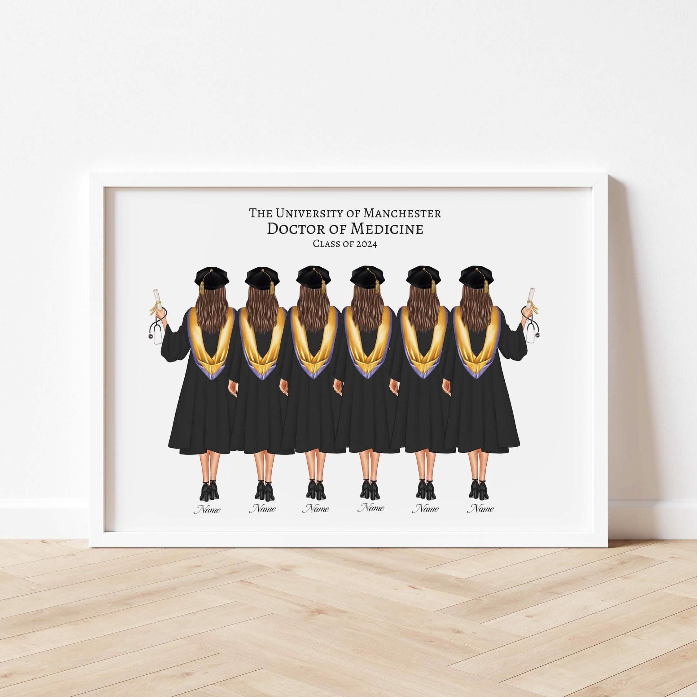 Group Graduation Gift, Personalised Prints for PHD colleagues, friends, doctor, law, medicine, nurse, gifts for her, congratulations keepsake wall art