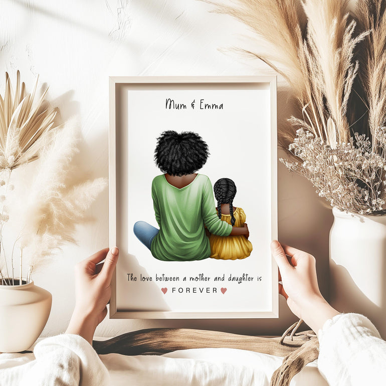 The love between a mother and daughter is forever portrait art print, special thoughtful one of a kind present for mama. Custom home wall print personalised print