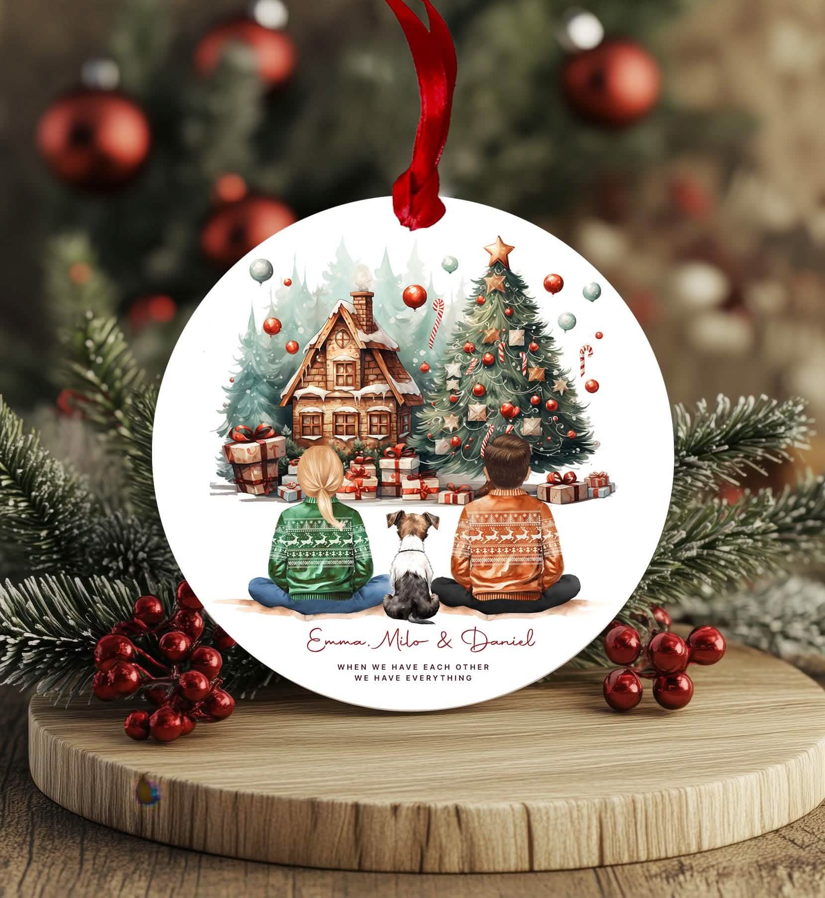 Children and dog best friends bauble, new puppy xmas ornament, brother, sister, siblings and cat tree decoration, gifts for grandchildren, best friend, 1st christmas new pet