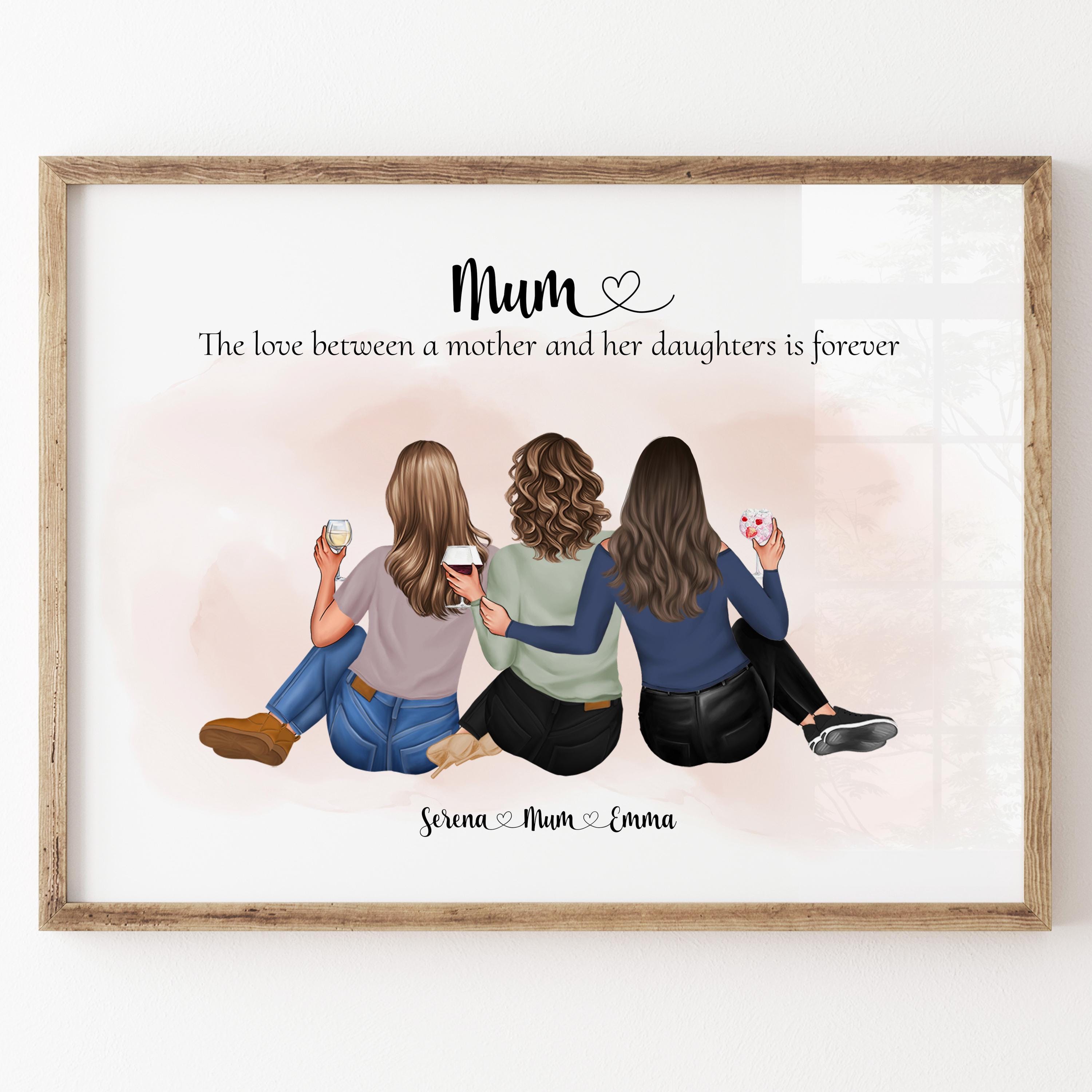 Custom illustration gift for Mum, Moms for christmas, Mothers Day, Birthday, Personalised meaningful present idea from daughter, mother and daughters best friends bond unique handmade art