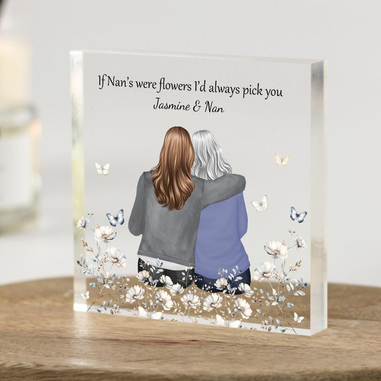 Nanny Gift for Mothers Day, Personalised Grandma Birthday Gift from granddaughter, custom portrait, picture keepsake, memorial, if nan&#39;s were flowers I&#39;d always pick you, flower print