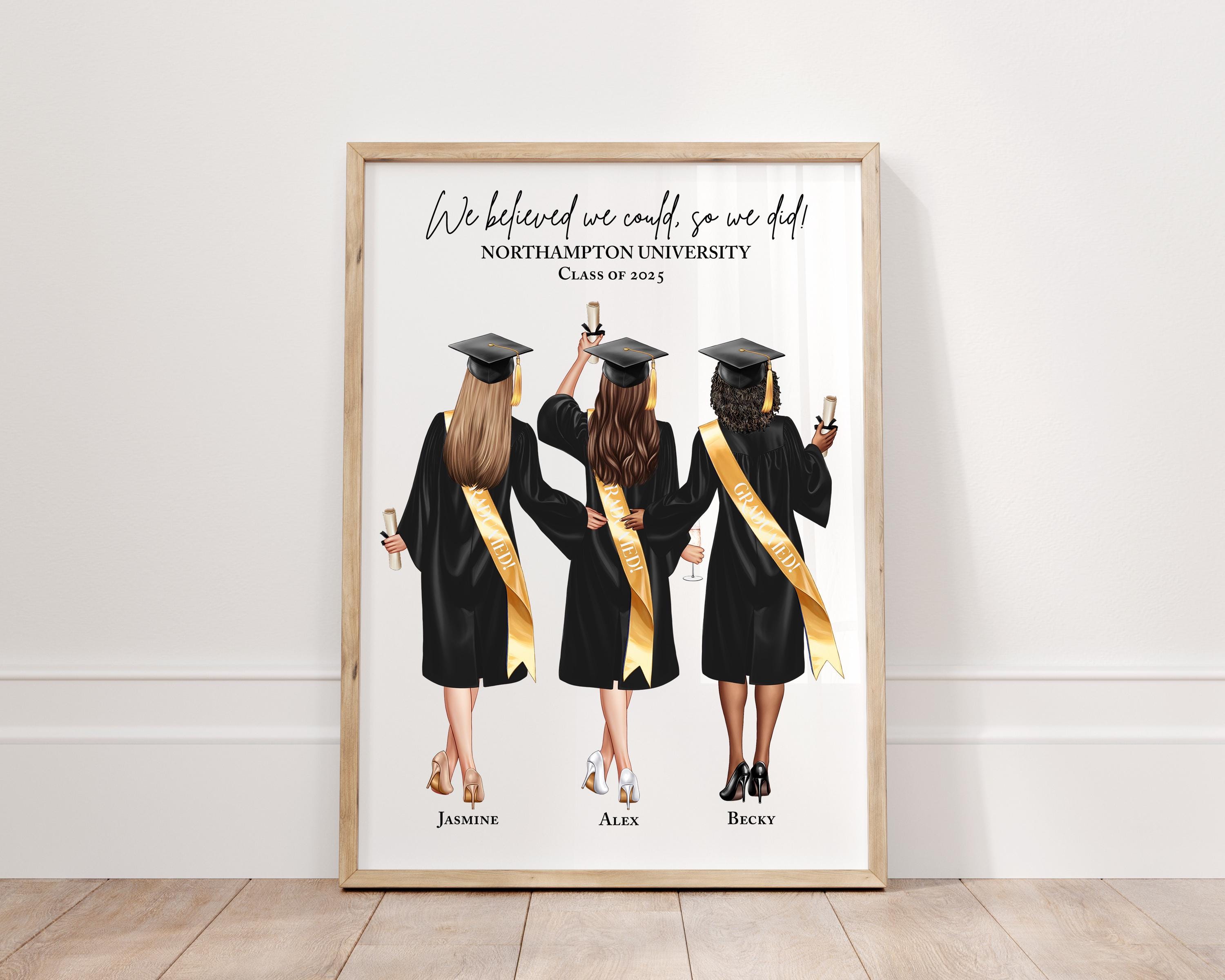 3 Best Friends Personalised Graduation Gift, Group Grad Gifts, Class of Any Year, Custom Keepsake Print, University, Roommates, Coworkers