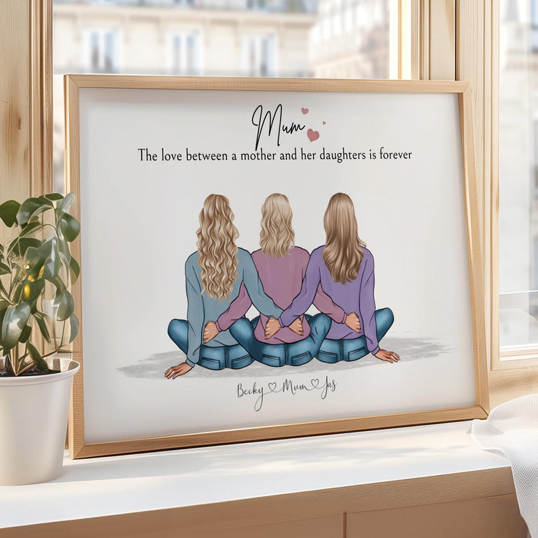 Gifts for Mum for Birthday, Mothers day personalised keepsake wall art family portrait prints, Mum Art, Christmas gifts for mums, nan, auntie, daughter, 50th birthday, 60th, 70th, sisters print