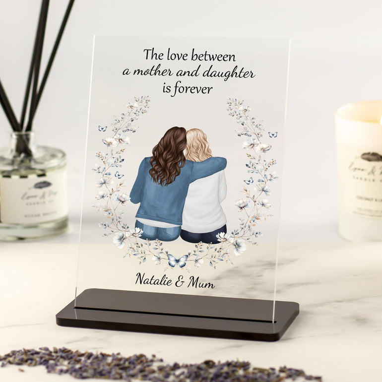 Mother Daughter Gift, the love between a mother and daughter is forever keepsake sign print, personalised mothers day gift from daughter, floral butterfly thank you mum appreciation gift custom family print
