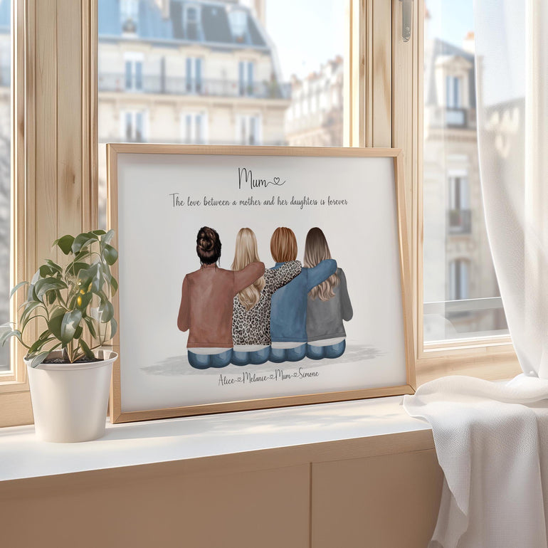 Personalised mother and daughter print, teenage daughter gift to mum, Mothers day gift from daughters, family portrait, mum50th birthday,mum ornament keepsake wall art, christmas gift ideas, sentimental thoughtful
