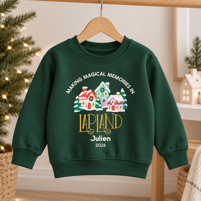 Personalised Lapland jumper, Making Magical Memories in Lapland with name and year, alternative view