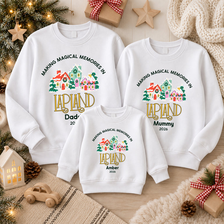 Personalised Lapland jumper, Making Magical Memories in Lapland with name and year, alternative view