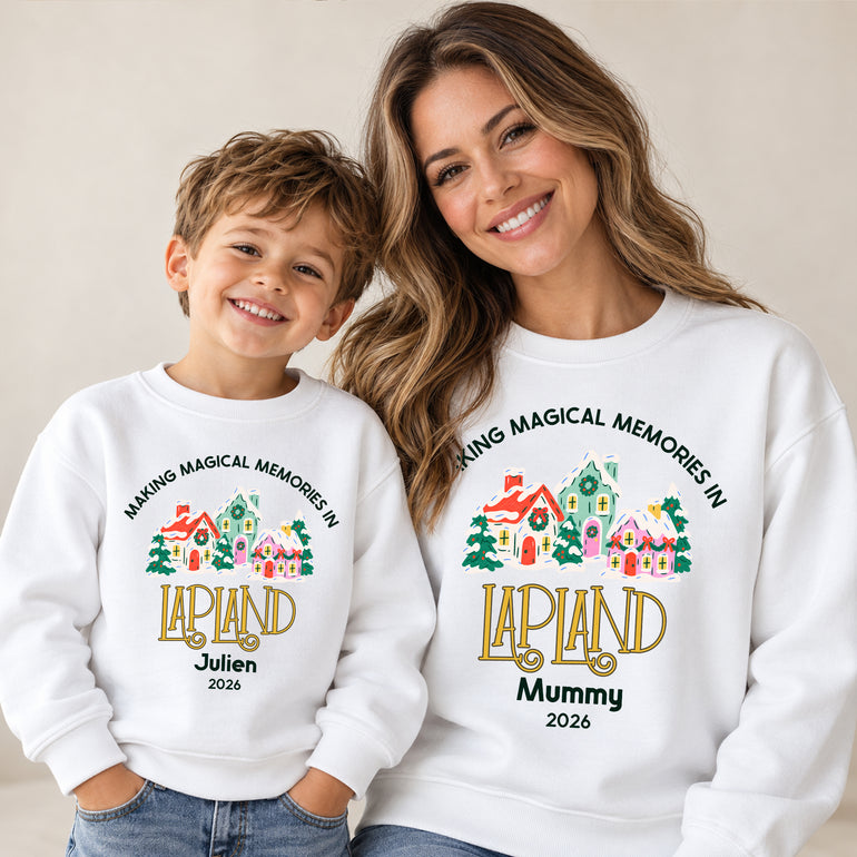 Personalised Lapland jumper, Making Magical Memories in Lapland with name and year, alternative view
