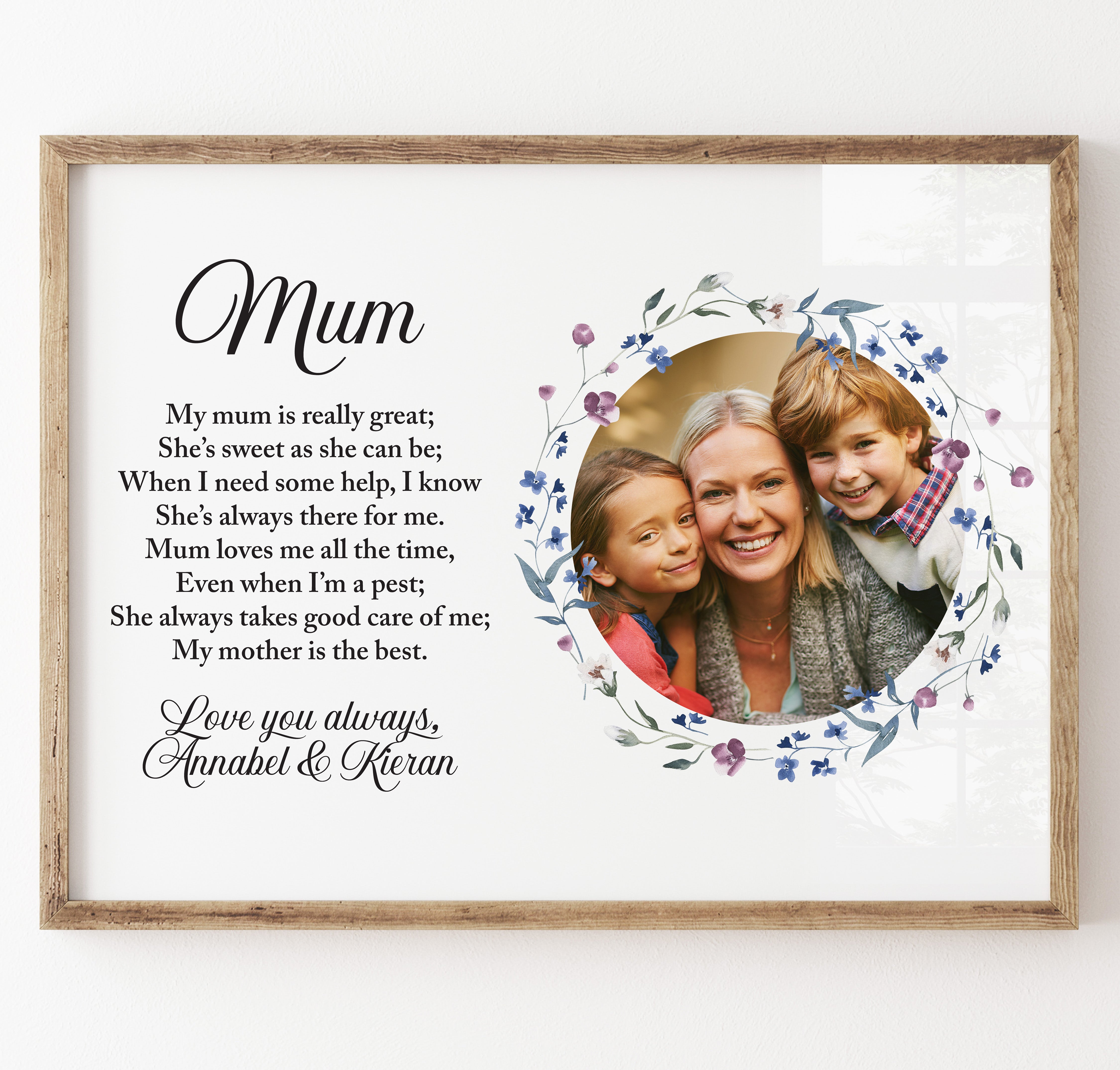 Mum Photo Print with Floral Design and Poem -Poster