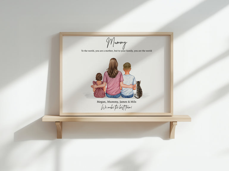 Custom mother and children artwork with up to ten people personalised family print