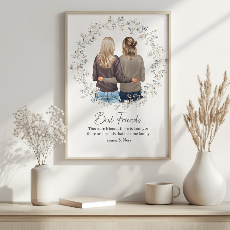 Personalised two friends print with custom illustration and names