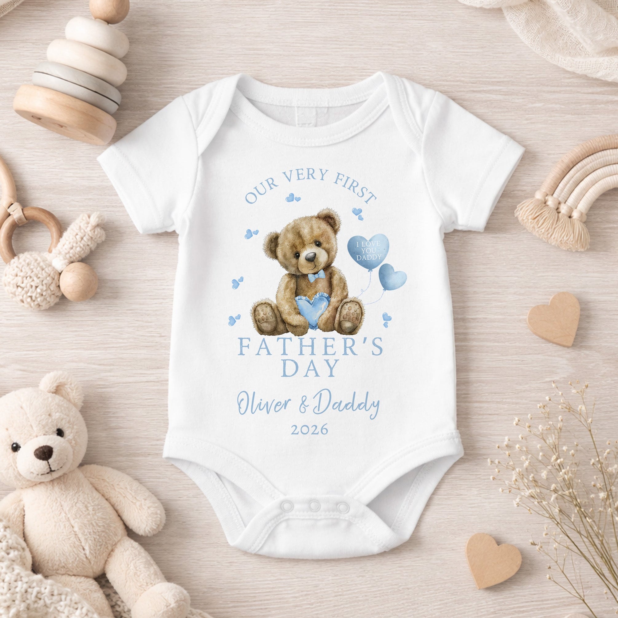 our very first fathers day baby outfit personalised teddy design