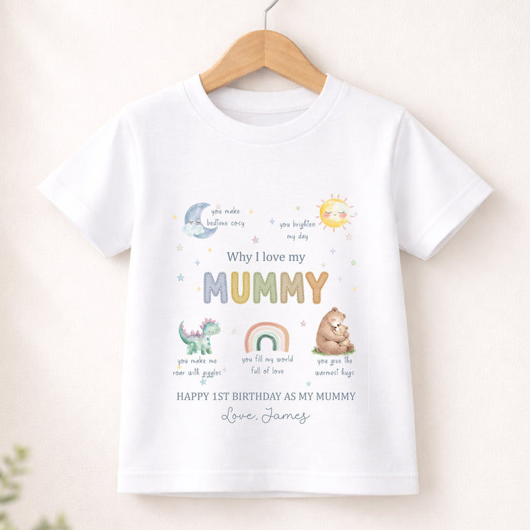 Why I love my Mummy personalised birthday baby vest from son with child’s name and Happy 1st Birthday As My Mummy wording.