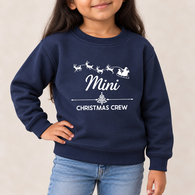 Mummy and Mini Christmas Crew matching jumpers with Santa's sleigh, alternative view