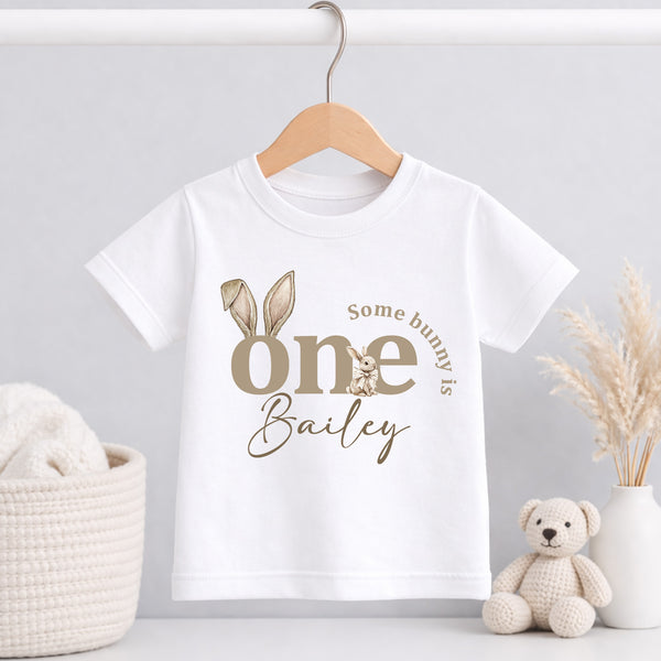 1ST BIRTHDAY BUNNY NUETRAL TSHIRT PERSONALISED KIDS