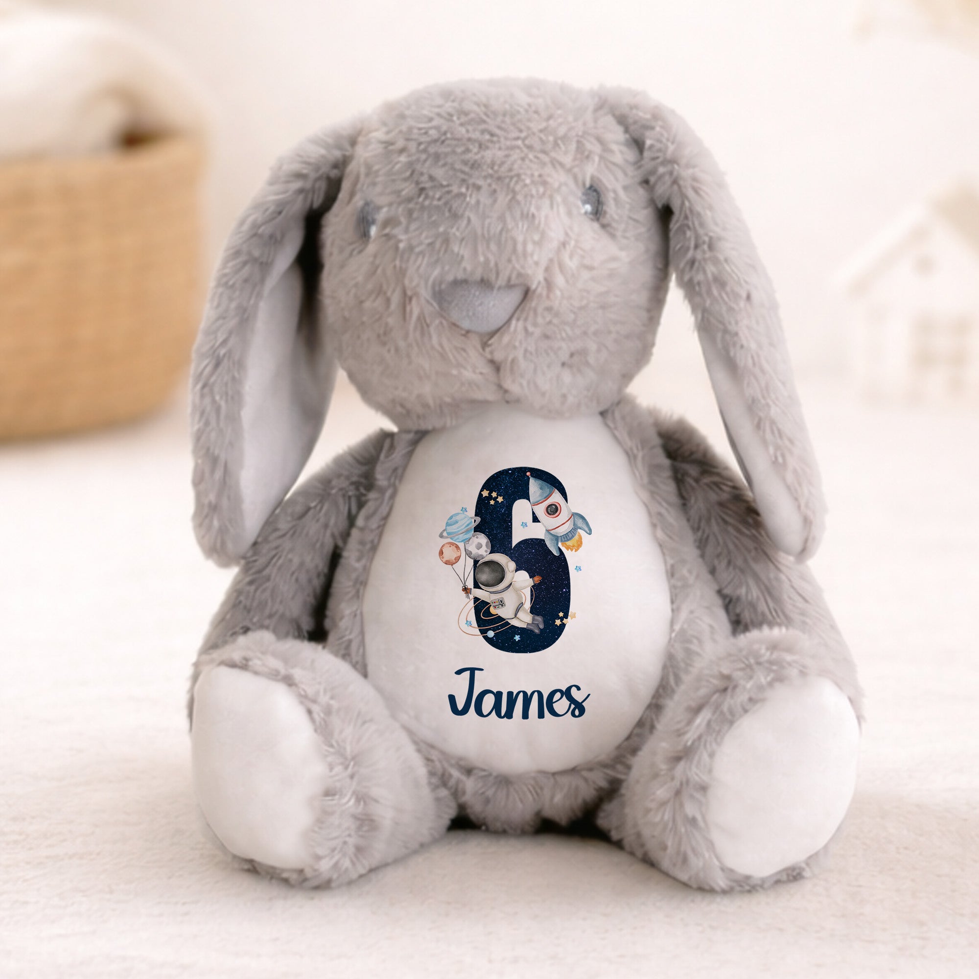 personalised birthday bunny plush age 6 name toy for boys