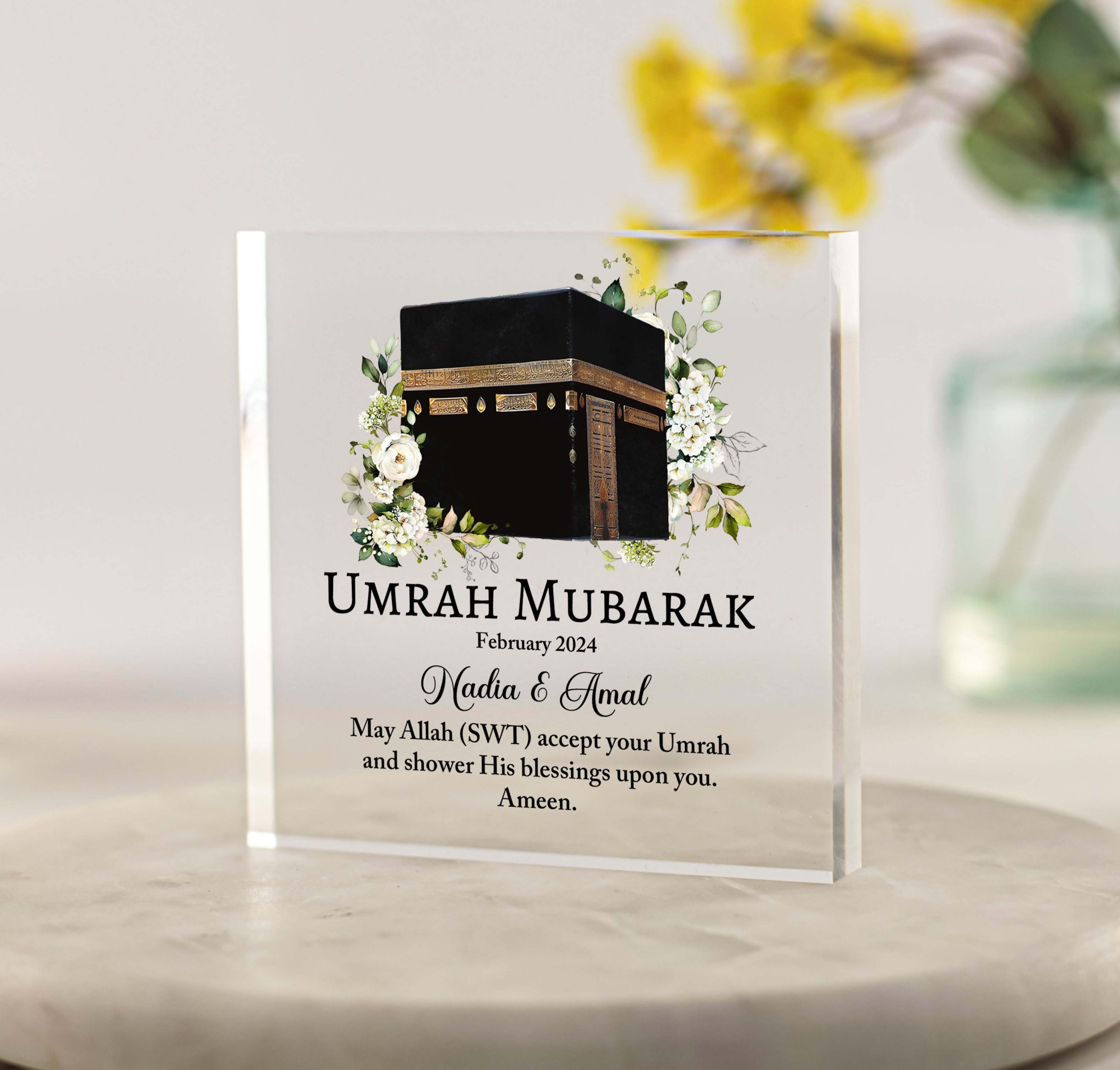 Umrah Mubarak Personalised Gift Acrylic Block - Custom Names, Year and ...