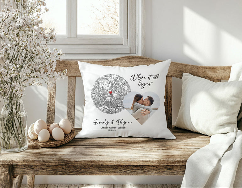 Couple Wedding gift cushion with photo and map