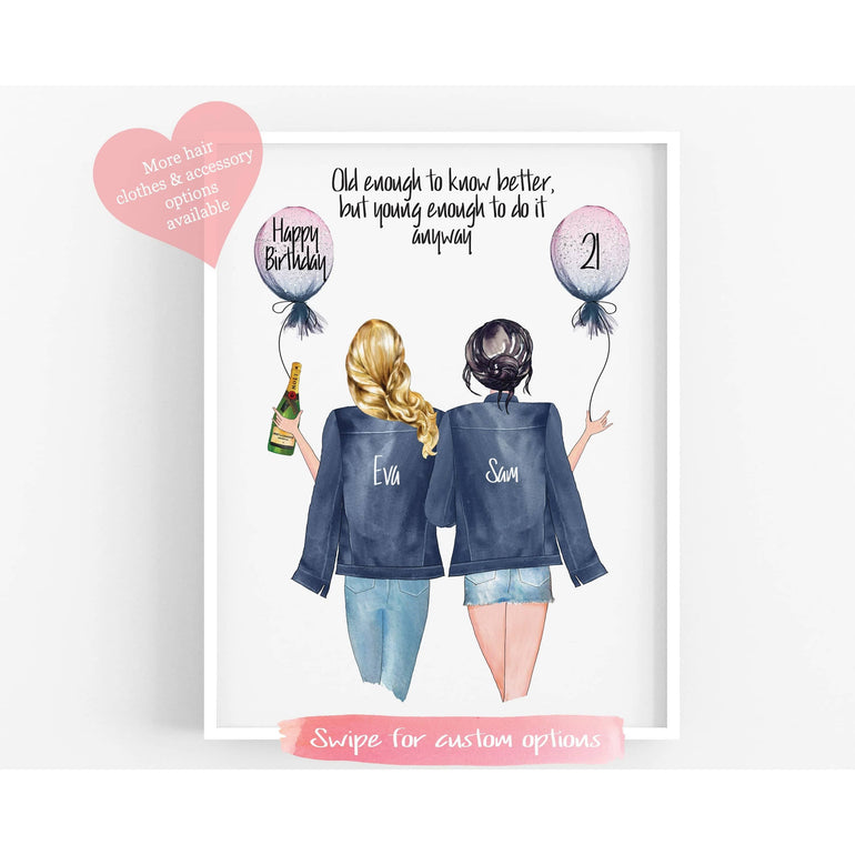 Birthday Print, 2 Friends Print, Old Enough To Know Better Quote-Papier Art Designs