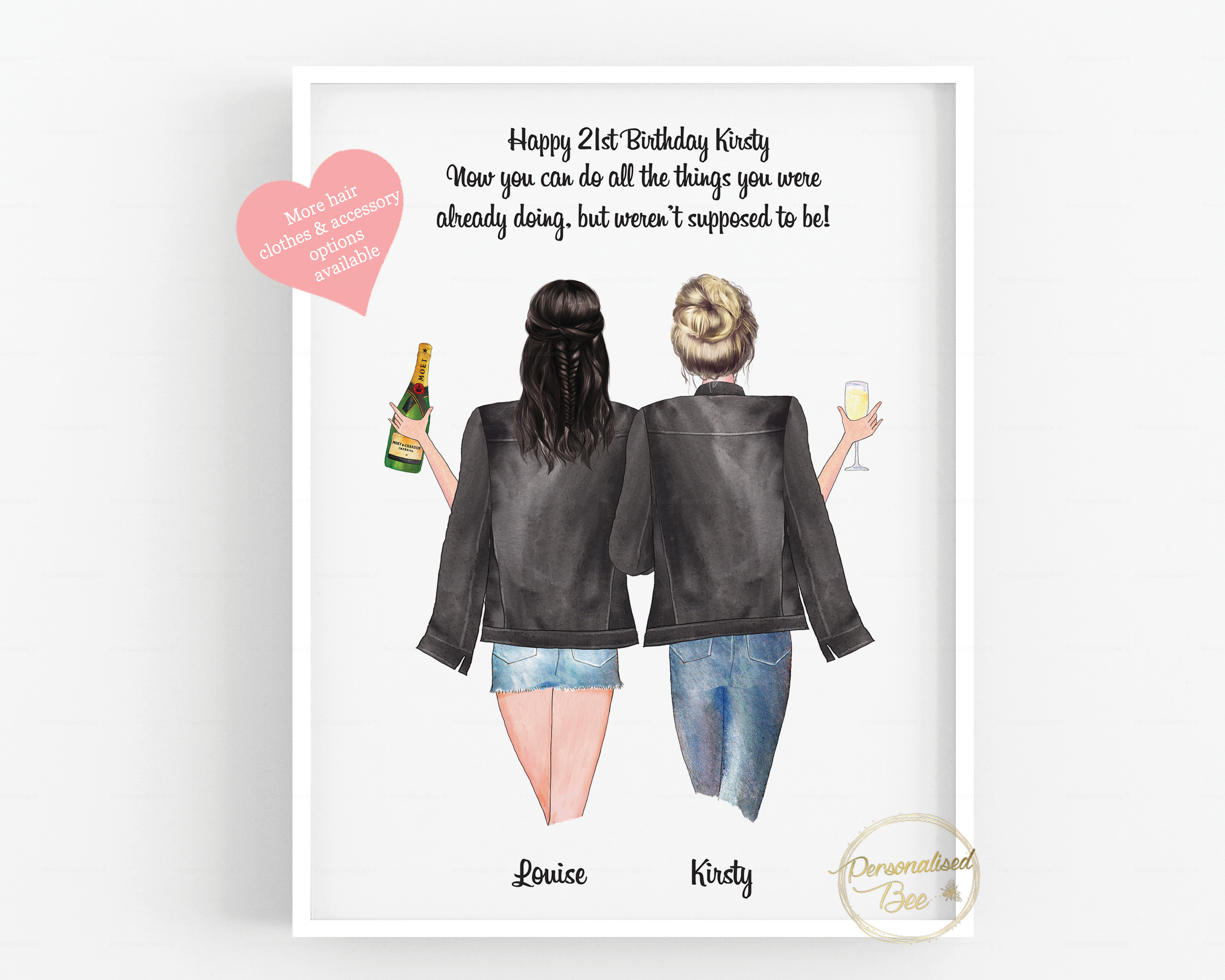 Friendship Gift, 2 Friends, Happy 21st Birthday Quote - Personalised Print.