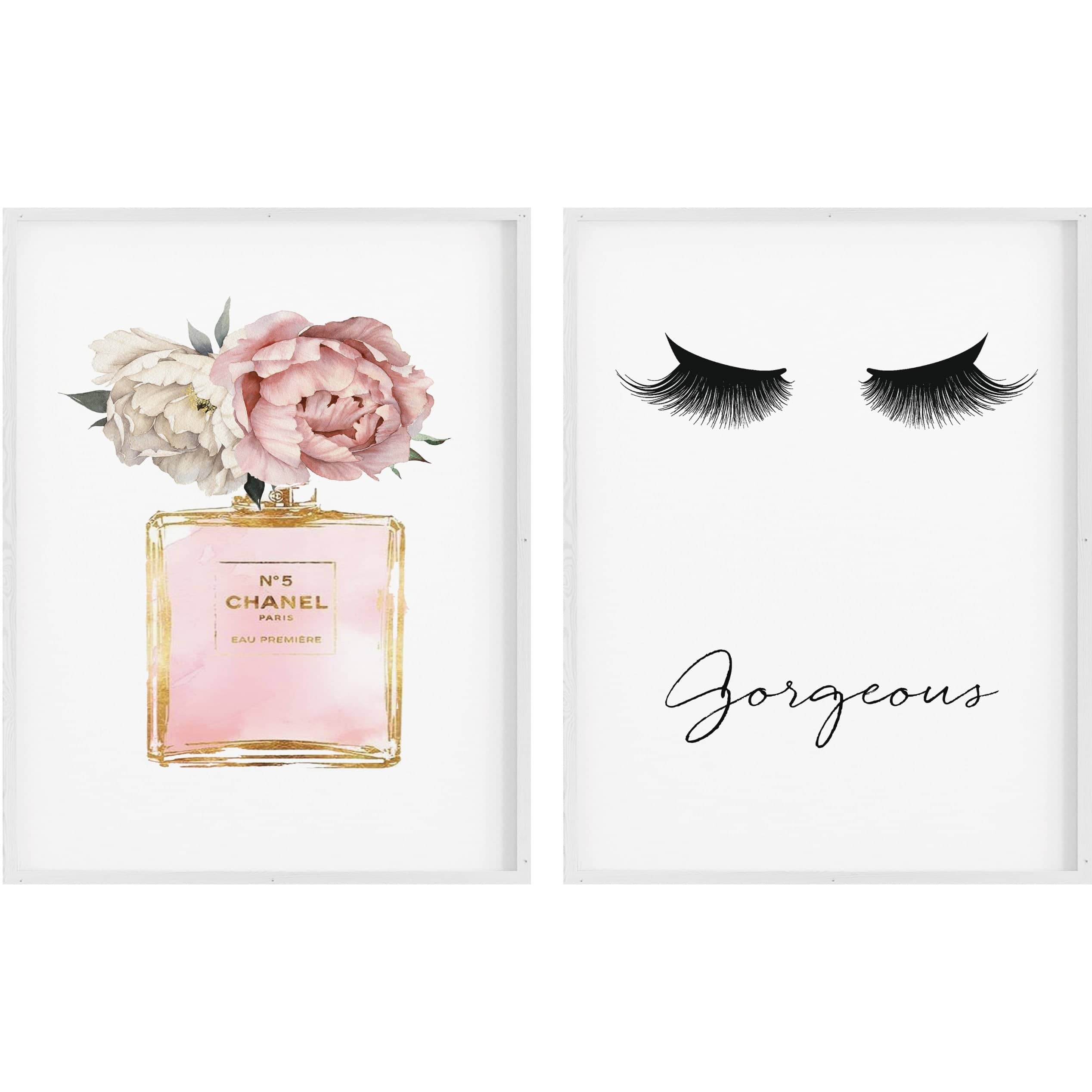 Copy of Fashion Prints, Fashion Wall Art, Set of 2, Blush Pink Floral Peony Perfume and Eyelashes-Papier Art Designs