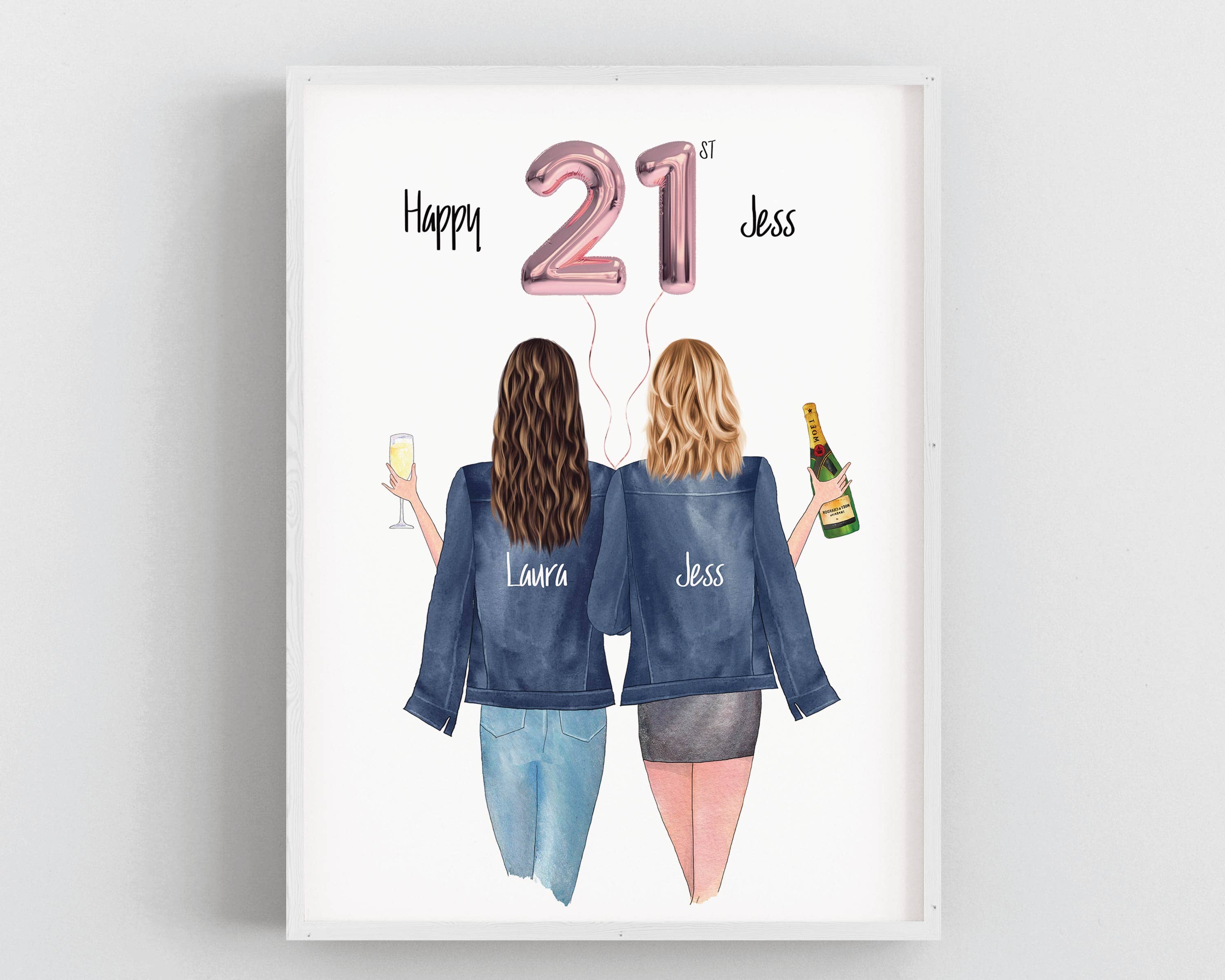 21st Birthday Present - Personalised Illustration Gift for a Friend.