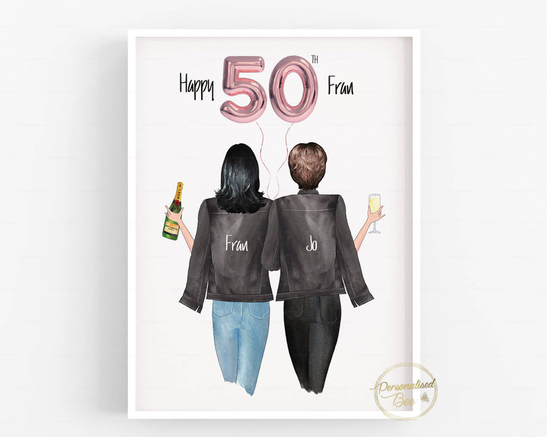 50th Birthday Gift for Her- Personalised Best Friends Print.