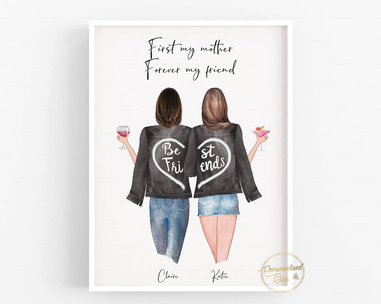 Mother & Daughter Denim Jacket, First My Mother, Forever My Friend - Personalised Print.