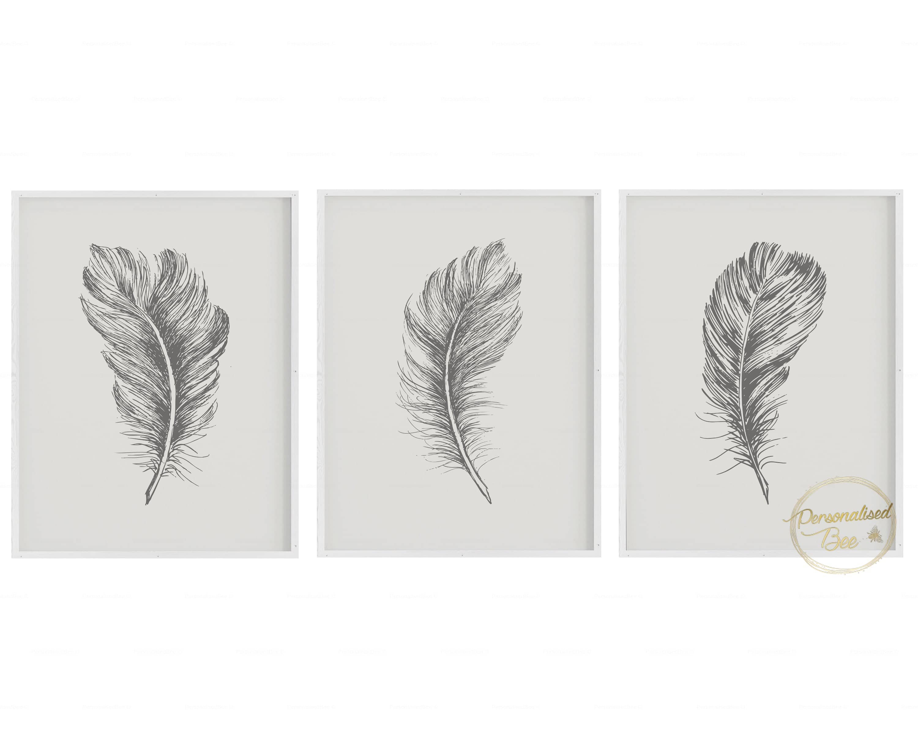 Grey Feathers Print - Set of 3.