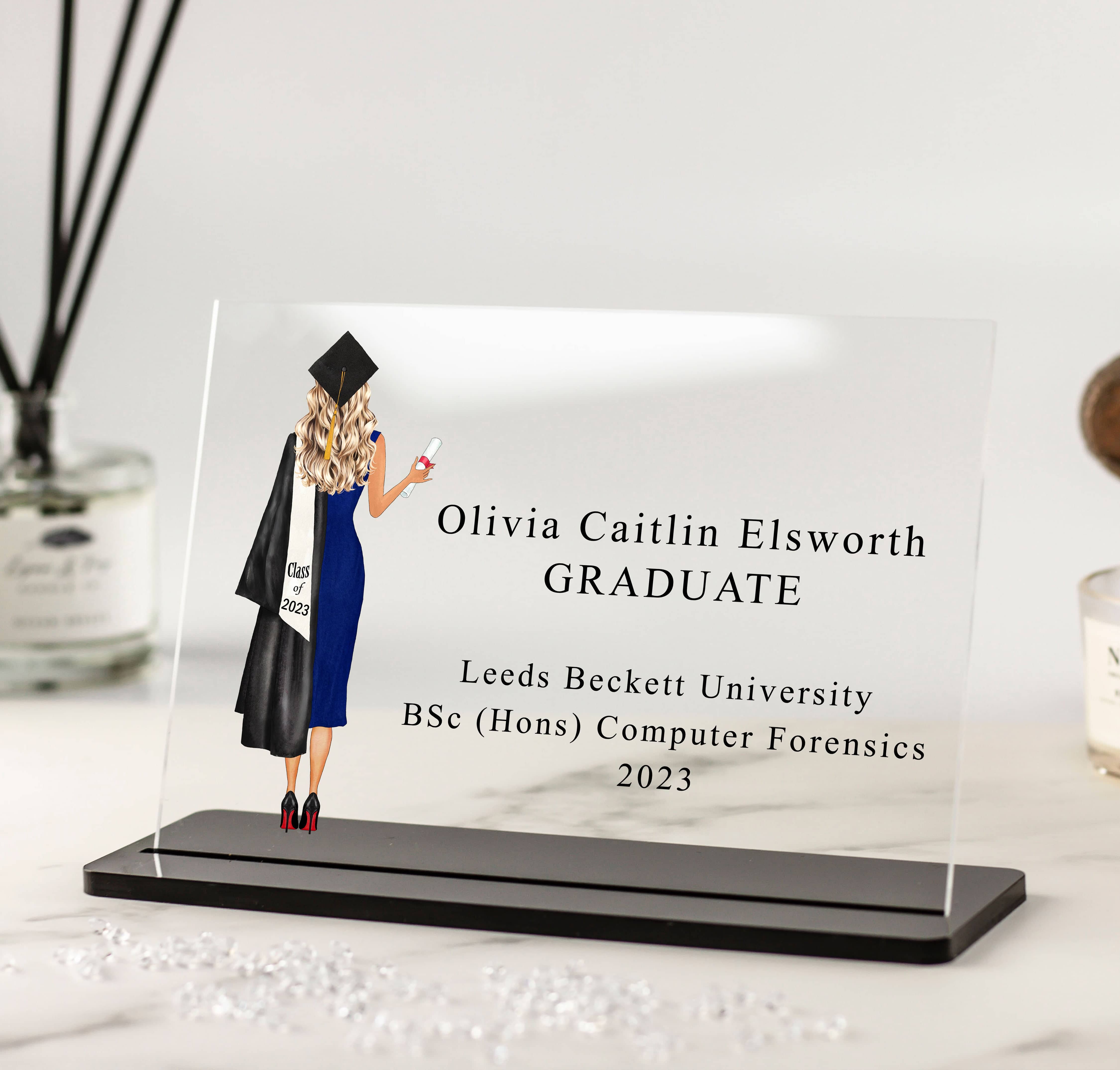 Female Graduation Gift - Personalised Acrylic Plaque and Stand - Gradu ...