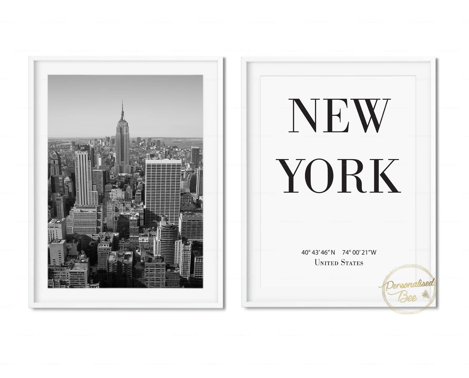 New York City Poster & Typography Print - Set Of 2.