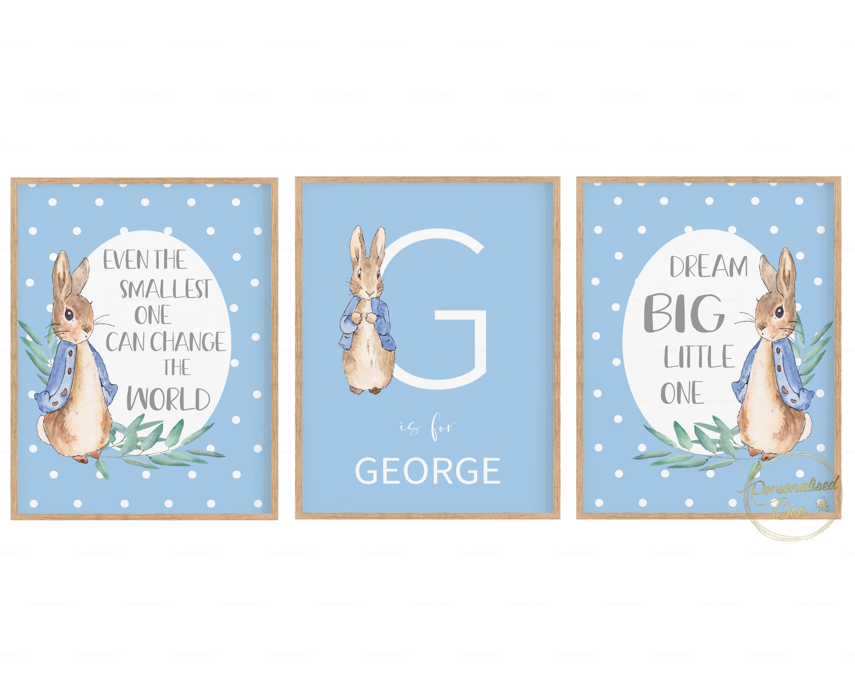 Personalised Name with Peter Rabbit - Set of 3 Prints.