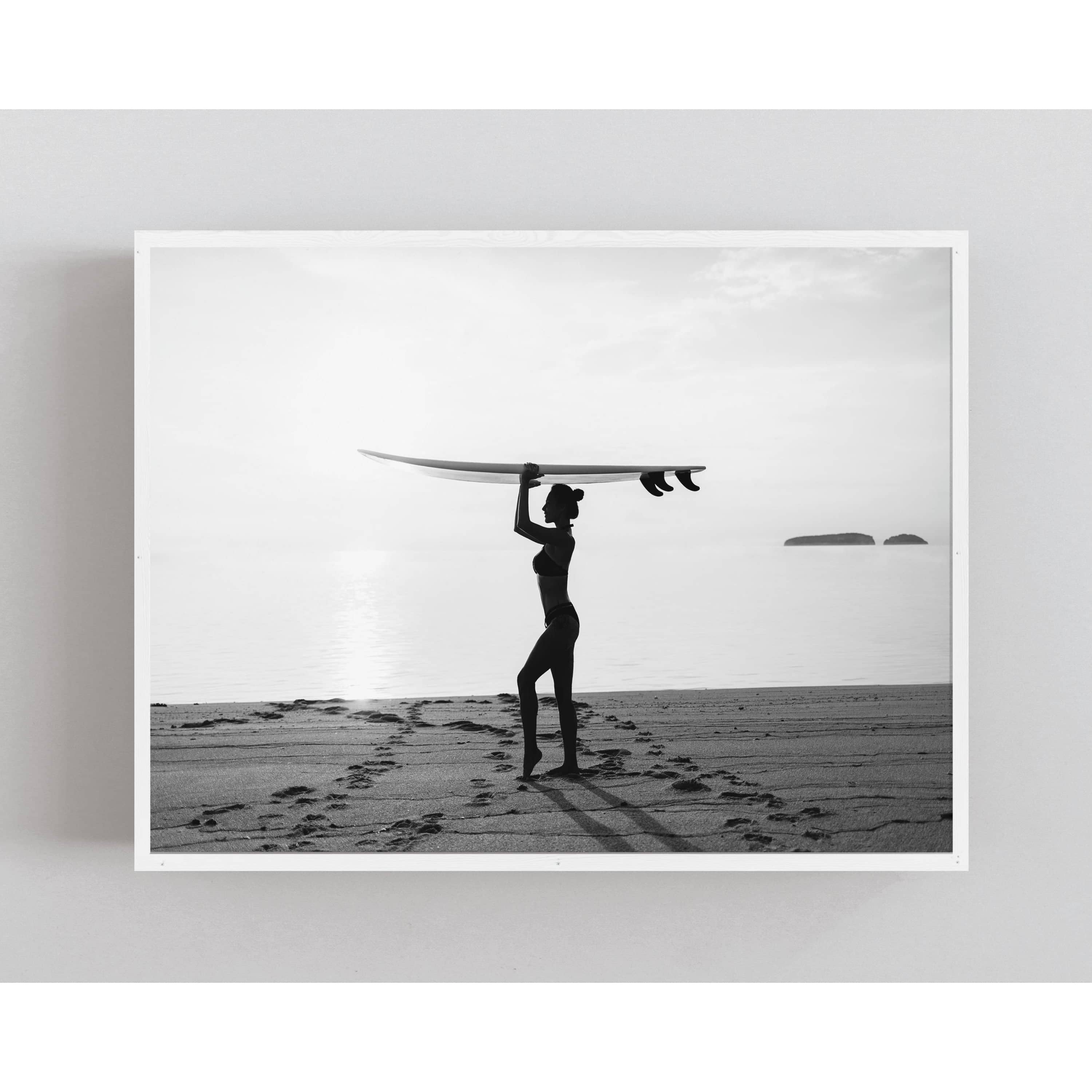 Surf Girl Beach Print, Black and White Photography-Papier Art Designs