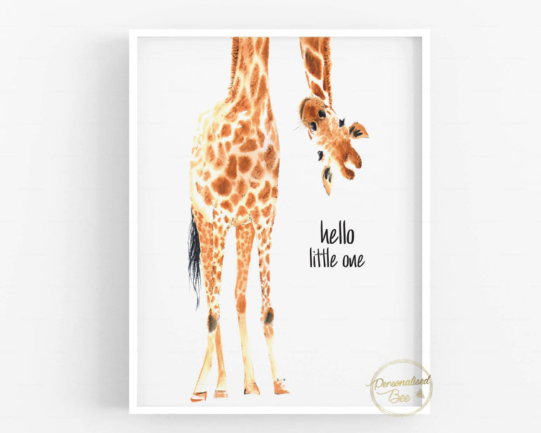 Giraffe Animal Print - Hello little one Quote.