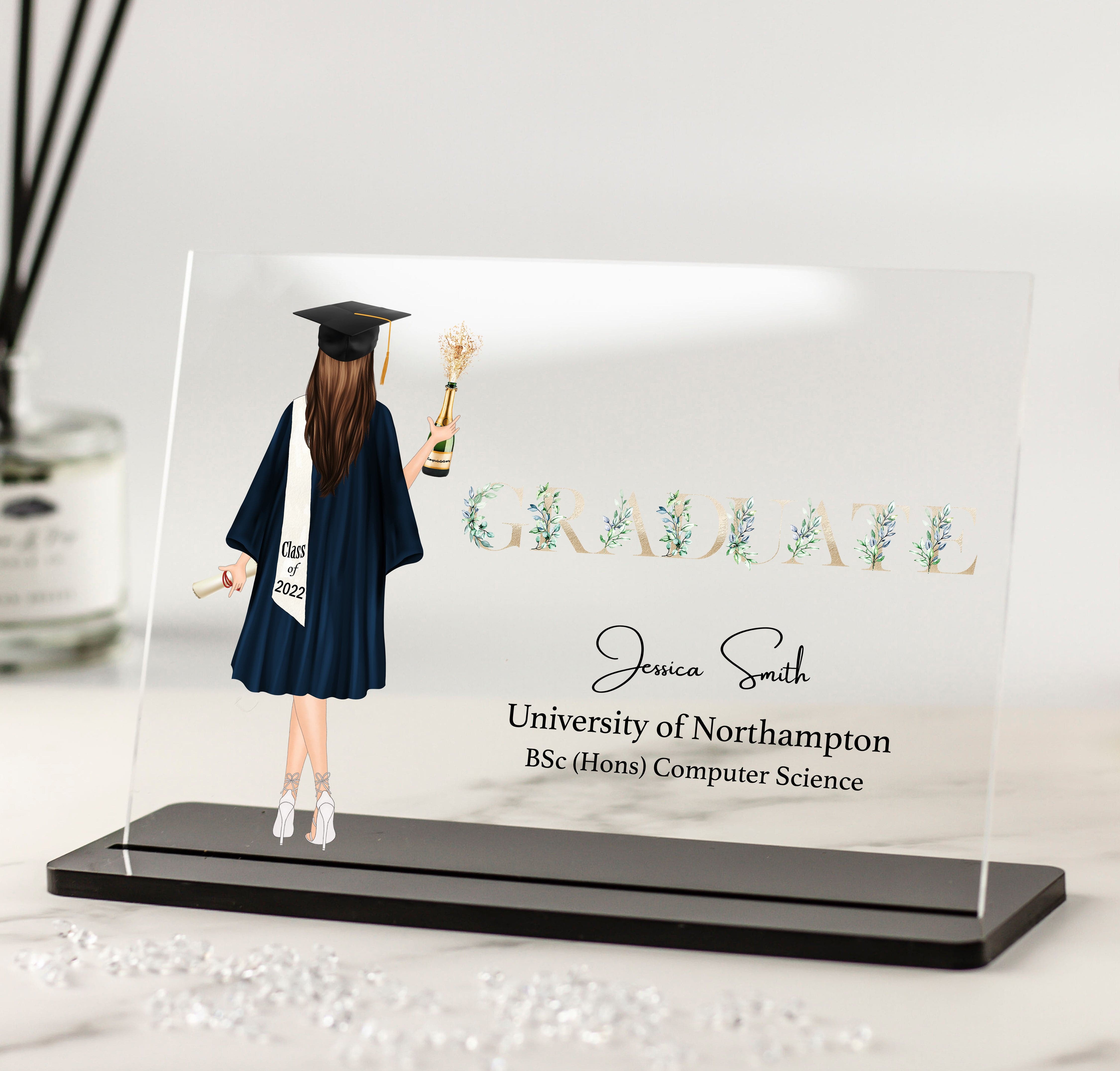 Letter Grad Gift Personalised Graduation Gift for Her, Floral GRADUATE letters Acrylic ...