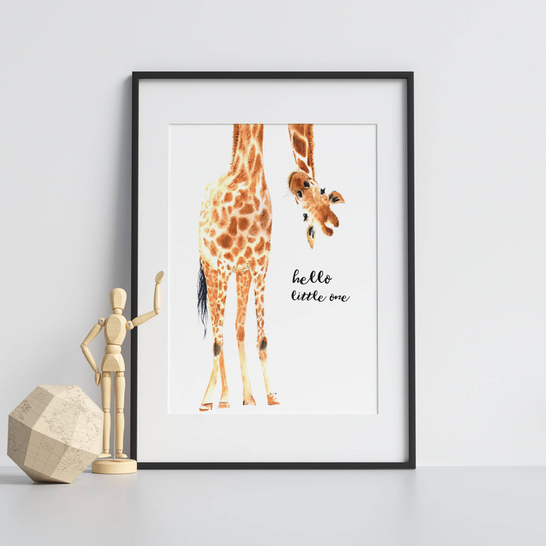 Giraffe Animal Print,Hello little one Quote-Papier Art Designs