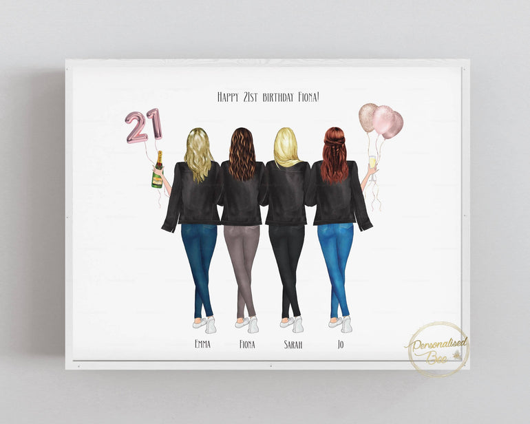 Personalised 21st Birthday Gift for Friend, Group Best Friends,Long distance, Cousins,Siblings Best friends, Friendship Print