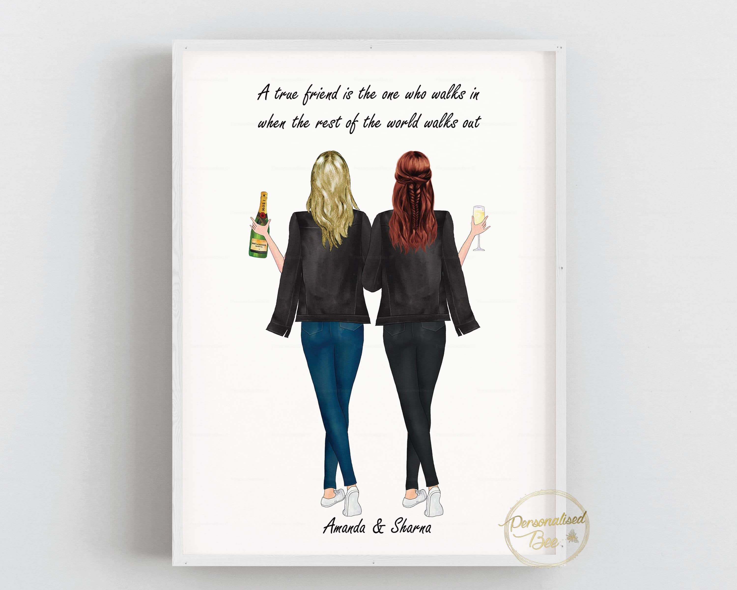 2 Friends Illustration - Personalised Print - A true friend is the one ...