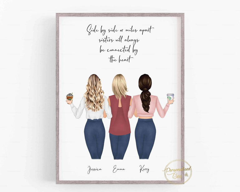 Sister Gift, Sisters illustration, Sisters Birthday, Personalised Sister gift, Unique Birthday present for Sister, Portrait Print, Family