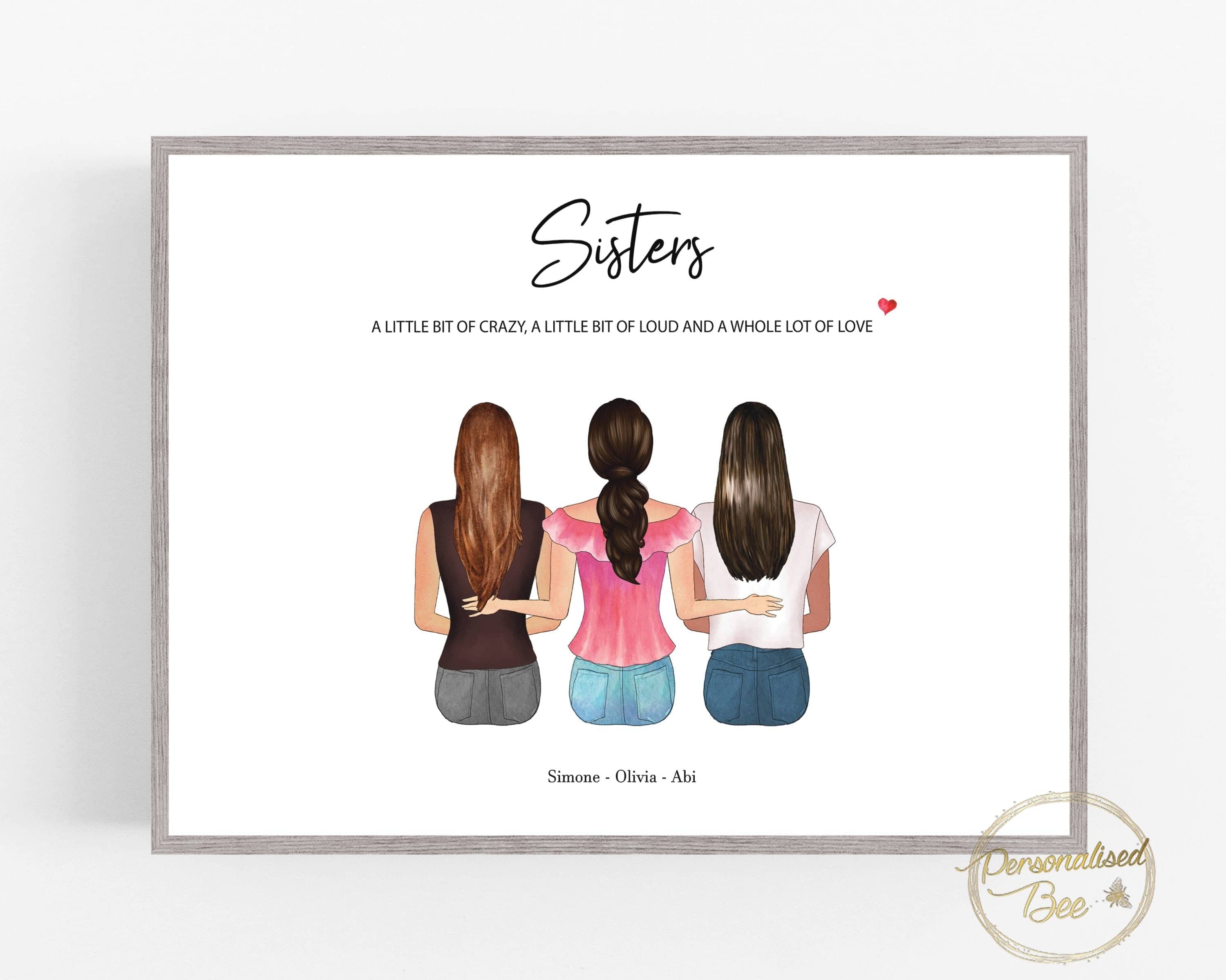 Personalised Gift for a Sister, Sisters, Siblings Family Keepsake Print, Birthday, Letterbox Present, Customisable, Miss You Sister Gift
