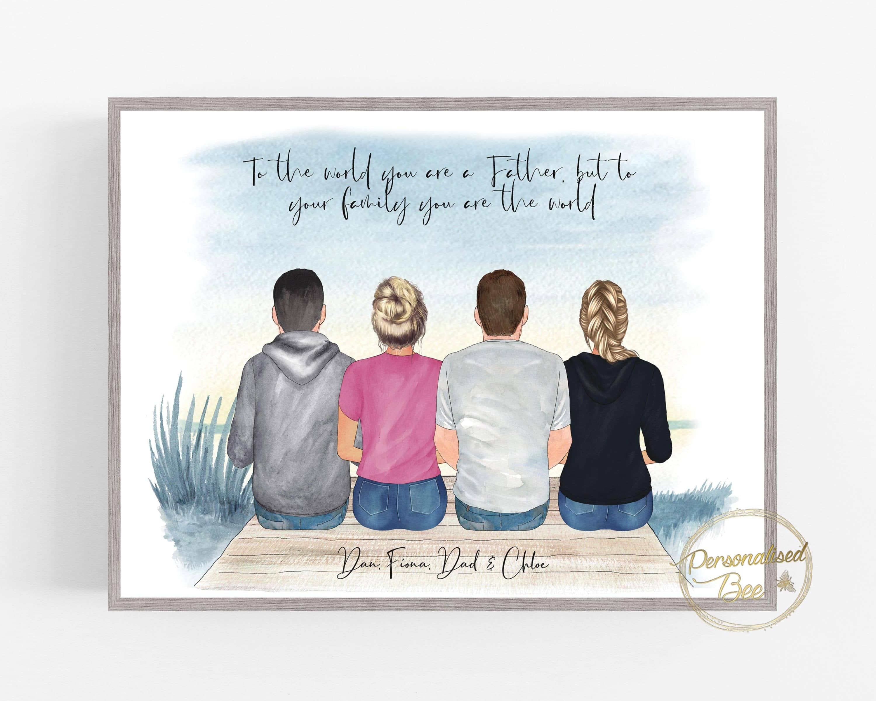 Father, Daughter & Son Personalised Gift, Fathers Day Gift, Dad and Siblings, Family Print, Dad, brother and sister, Birthday gift for Dad