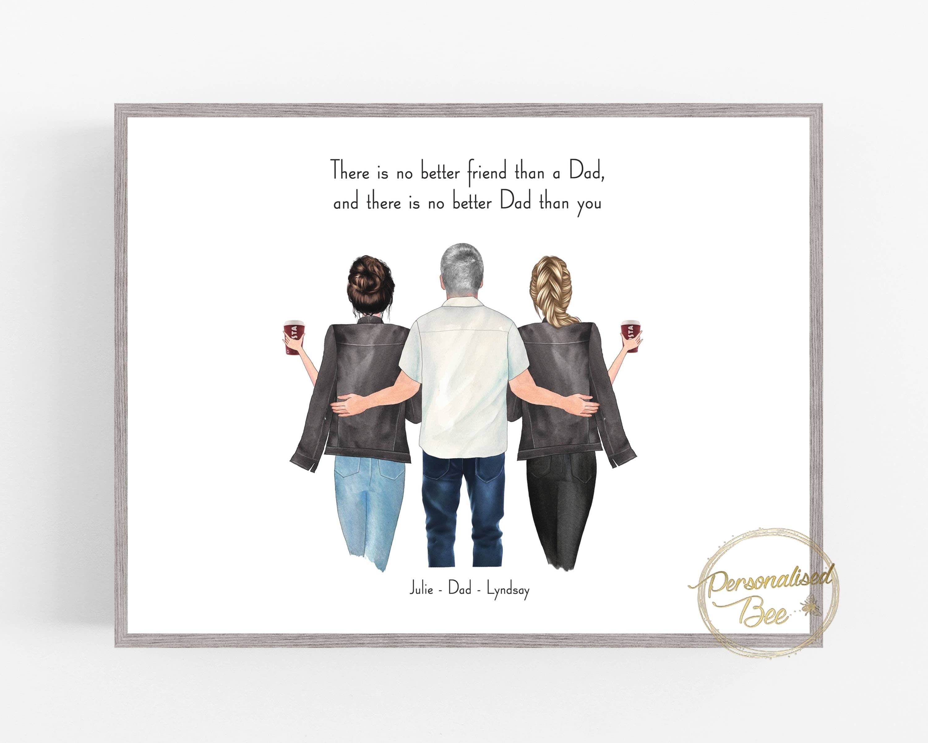 Fathers Day Gift, Personalised Dad and Daughters Print, Grandad Grandchildren Family Portrait, People Drawing, Dad Birthday Gift, Bonus Dad