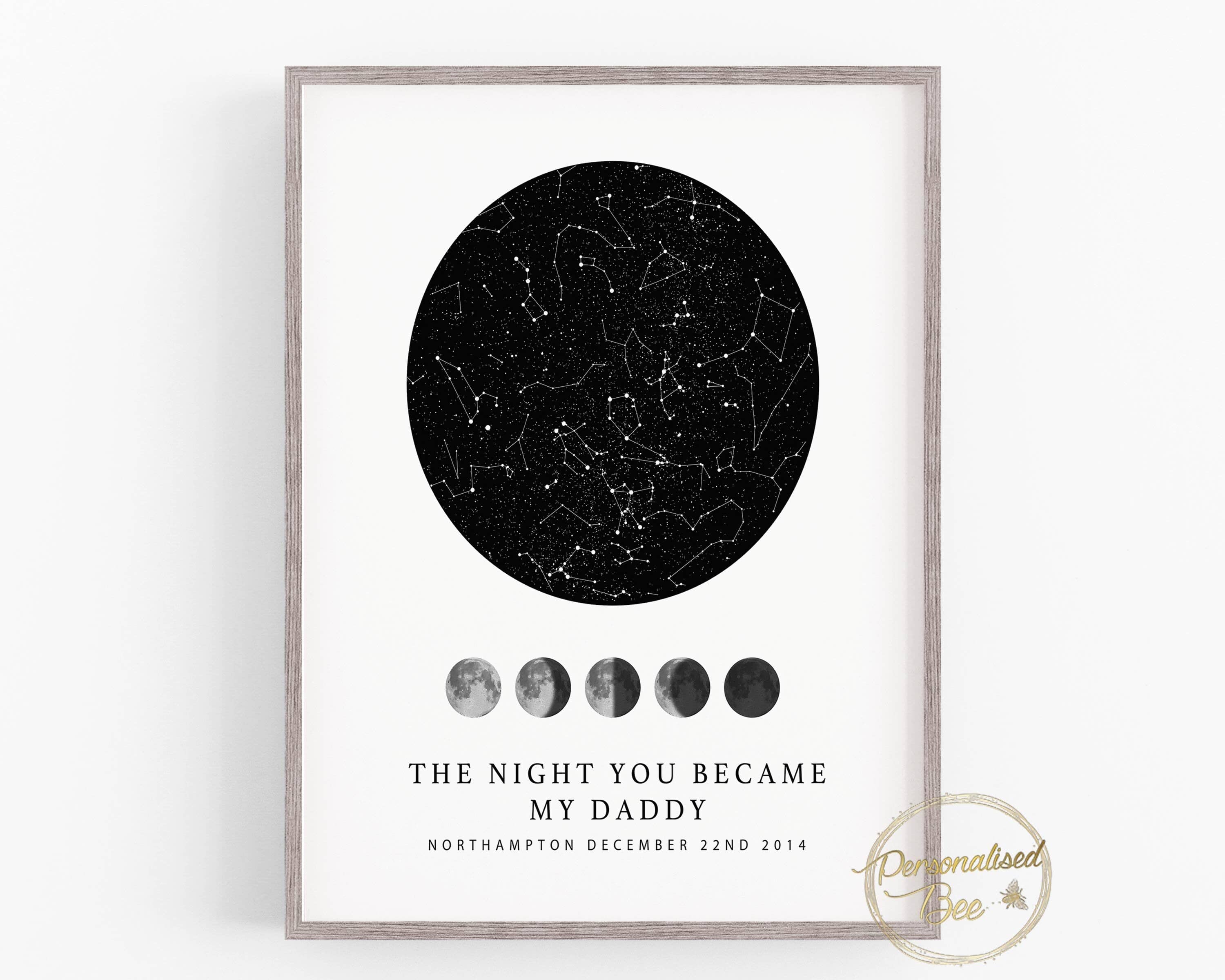 Personalised Fathers Day Gift, Star Map Print, Custom The Night You Became, Personalised Gift for Dad, Constellation Print, 1st Fathers Day
